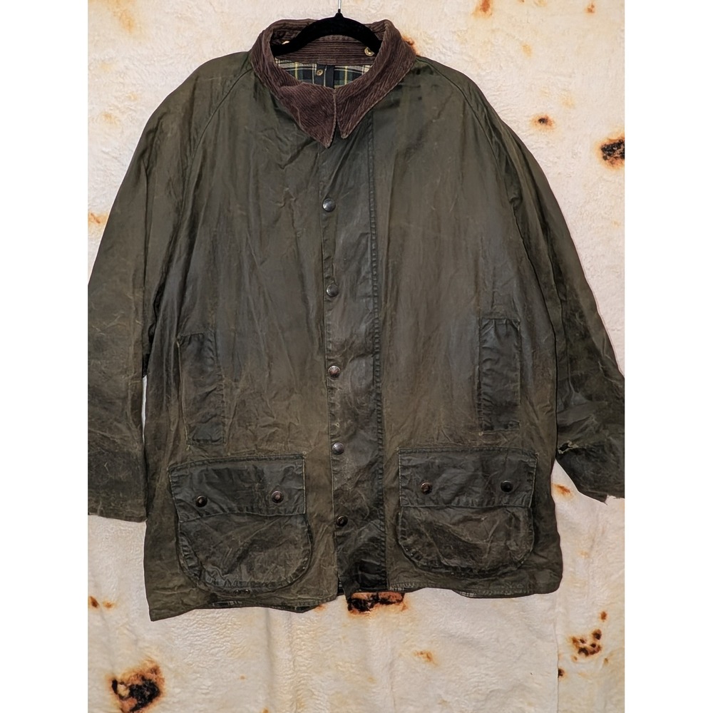 Barbour Beaufort Jacket Mens C46 Green Waxed Cotton Coat Distressed Made England